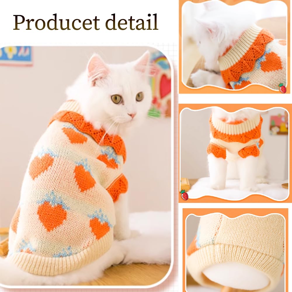 Aniac Fall Dog Sweater For Small Dog Girl Strawberry Knitted Cat Sweater Winter Puppy Clothes Turtleneck Kitten Knitwear Could W