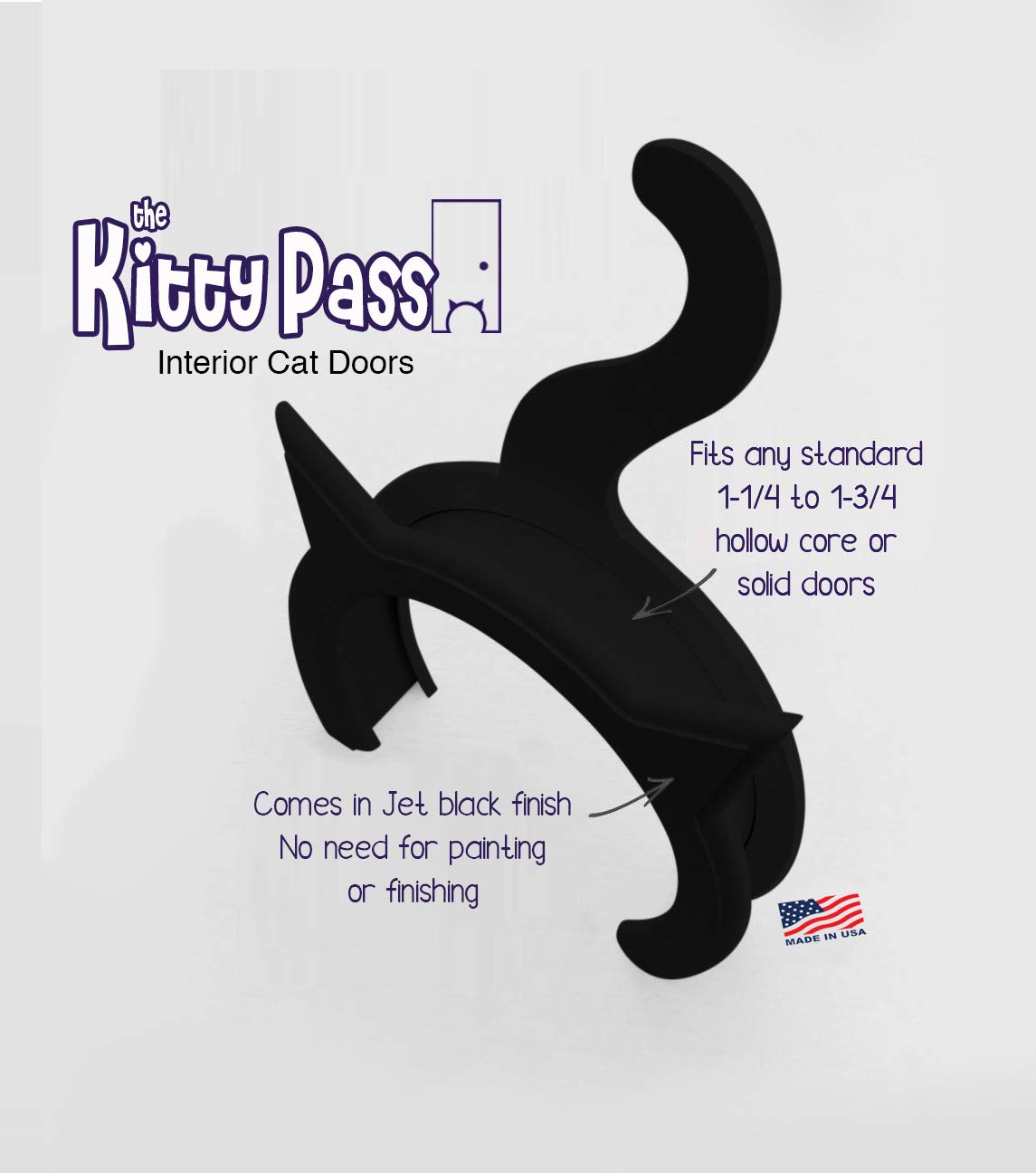 The Kitty Pass Cat Door For Interior Door - Cat Hole Kitty Door For Hidden Litter Box - Special Midnight Edition - Pet Door For