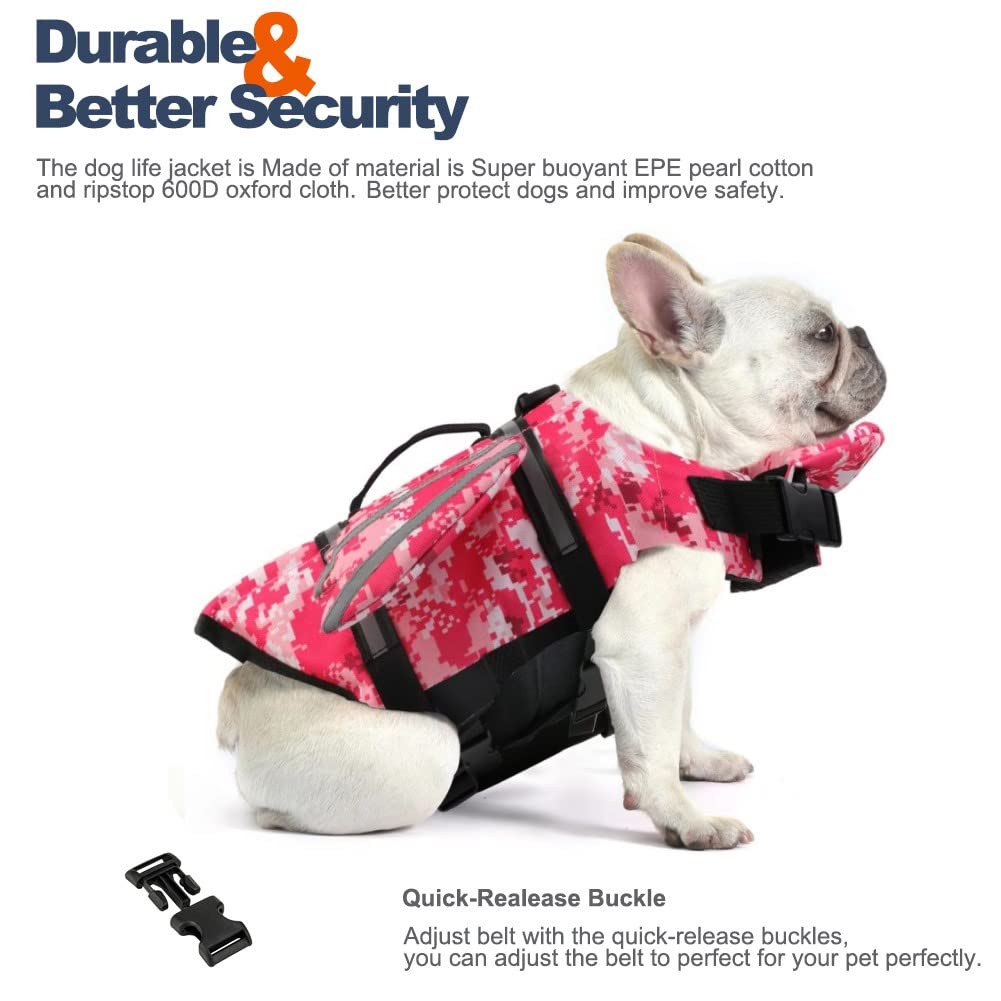 Petglad Dog Life Jacket, Wings Pet Life Vest, Reflective Dog Flotation Swim Vest With Handle And Chin Float For Boating Surfing