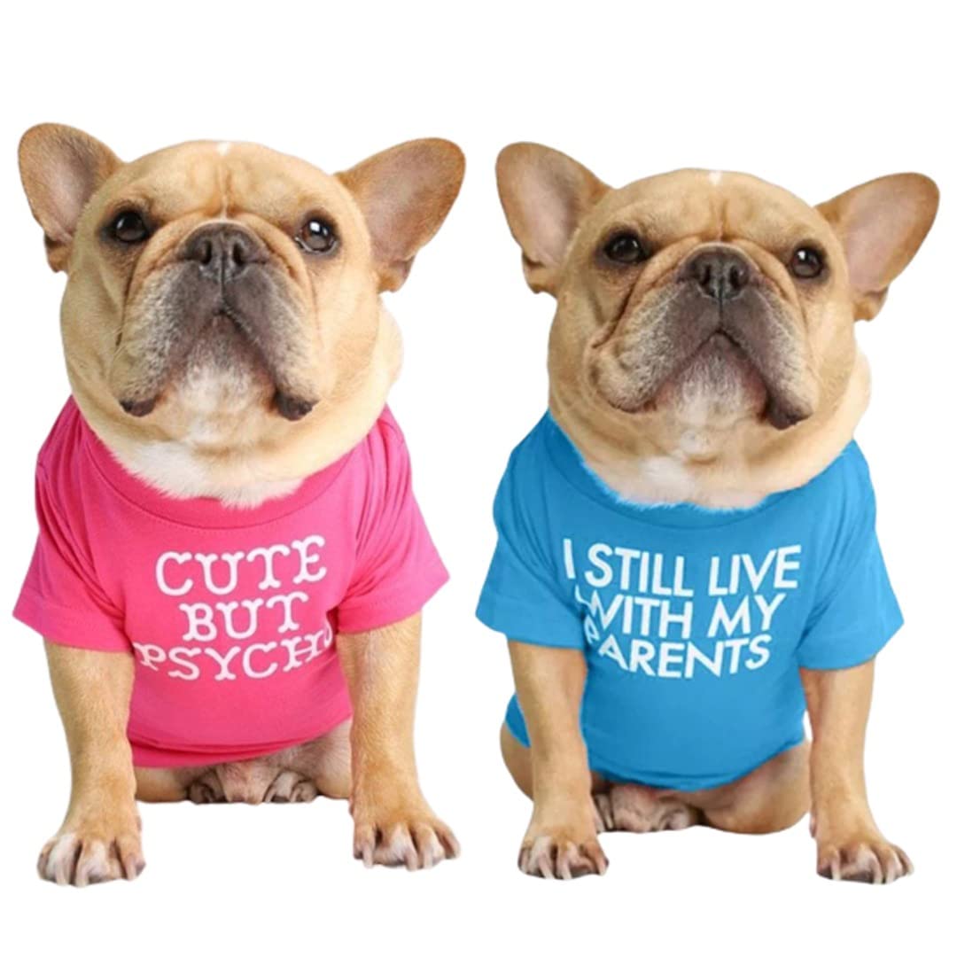 Kutkut Set Of 2 Dog Breathable Stretchy Round Neck T-Shirt | Pet Puppy Dog Cooling Vest T-Shirts Soft Cotton Clothes | French Bu