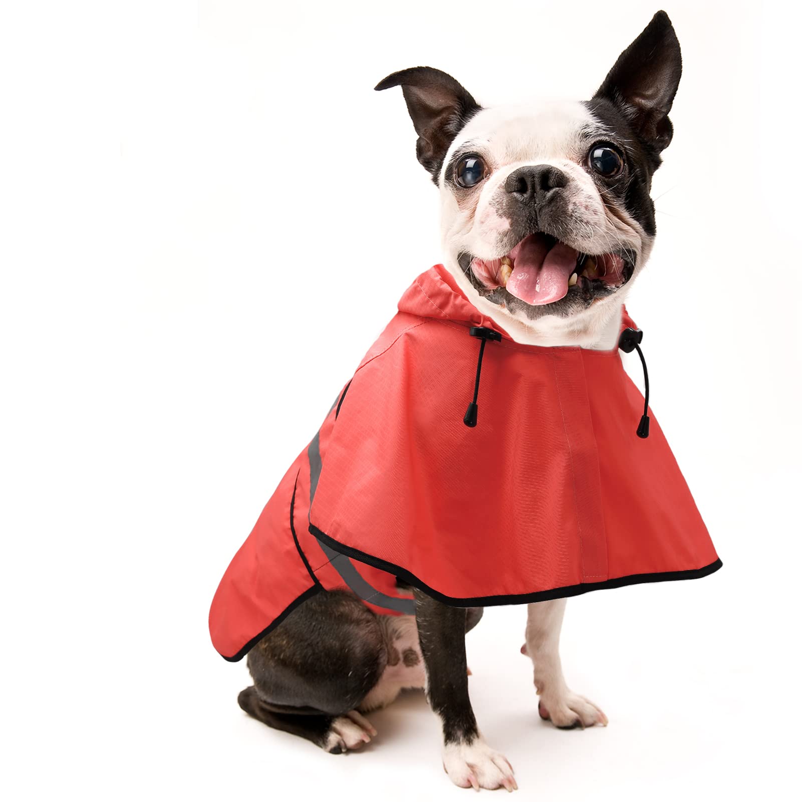 Candofly Dog Raincoat Hooded Poncho - Adjustable Waterproof Dog Rain Jacket Lightweight Reflective Dog Rain Coat Pet Slicker For Small Medium Large Dogs (Small, Bright Red)