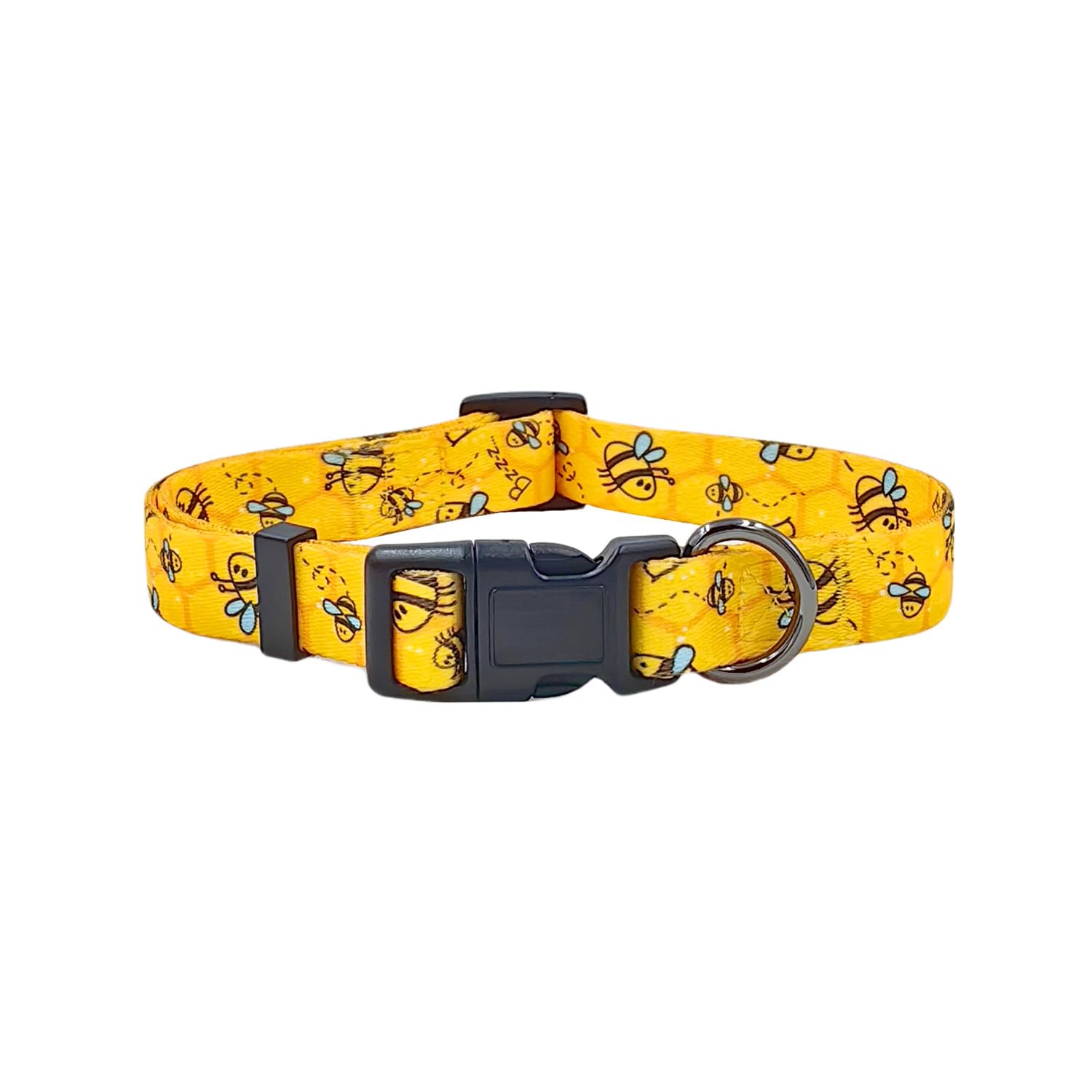 Olahibi Basic Dog Collar, Busy Bee Pattern, Polyester Material, 4 For Small Medium Large Dogs.(M, Yellow Bee)