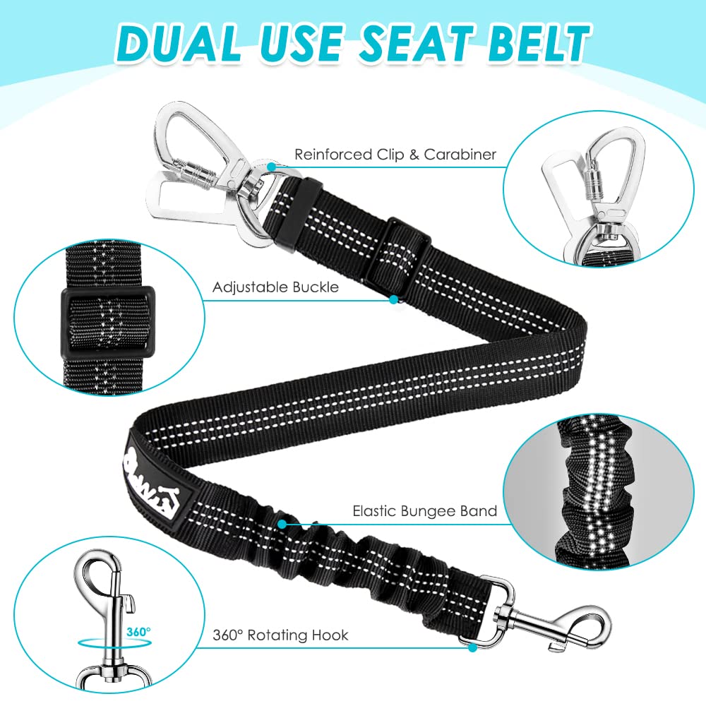 Slowton Dog Car Harness Seat Belt Set, Dog Vest Harness Adjustable Mesh Breathable & Vehicle Safety Seatbelt Tether With Elastic Bungee For Small Medium Large Pets (Light Blue, Xs)