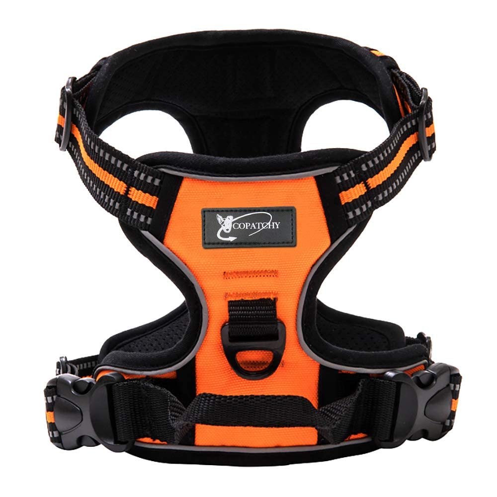 Copatchy Dog Harness No-Pull Pet Harness Adjustable Outdoor Vest 3M Reflective Oxford Material Easy Control For All Sized Dogs (X-Small, Orange)