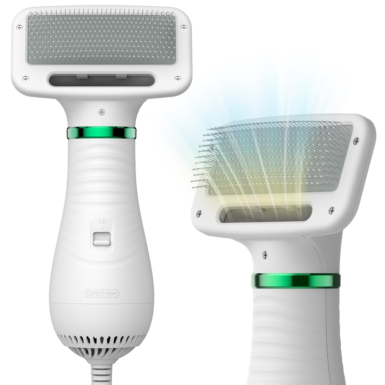 ZONETIC 2 in 1 Pet Grooming Hair Dryer with Slicker Brush, Adjustable Temperature Settings for Small and Medium Dogs and Cats