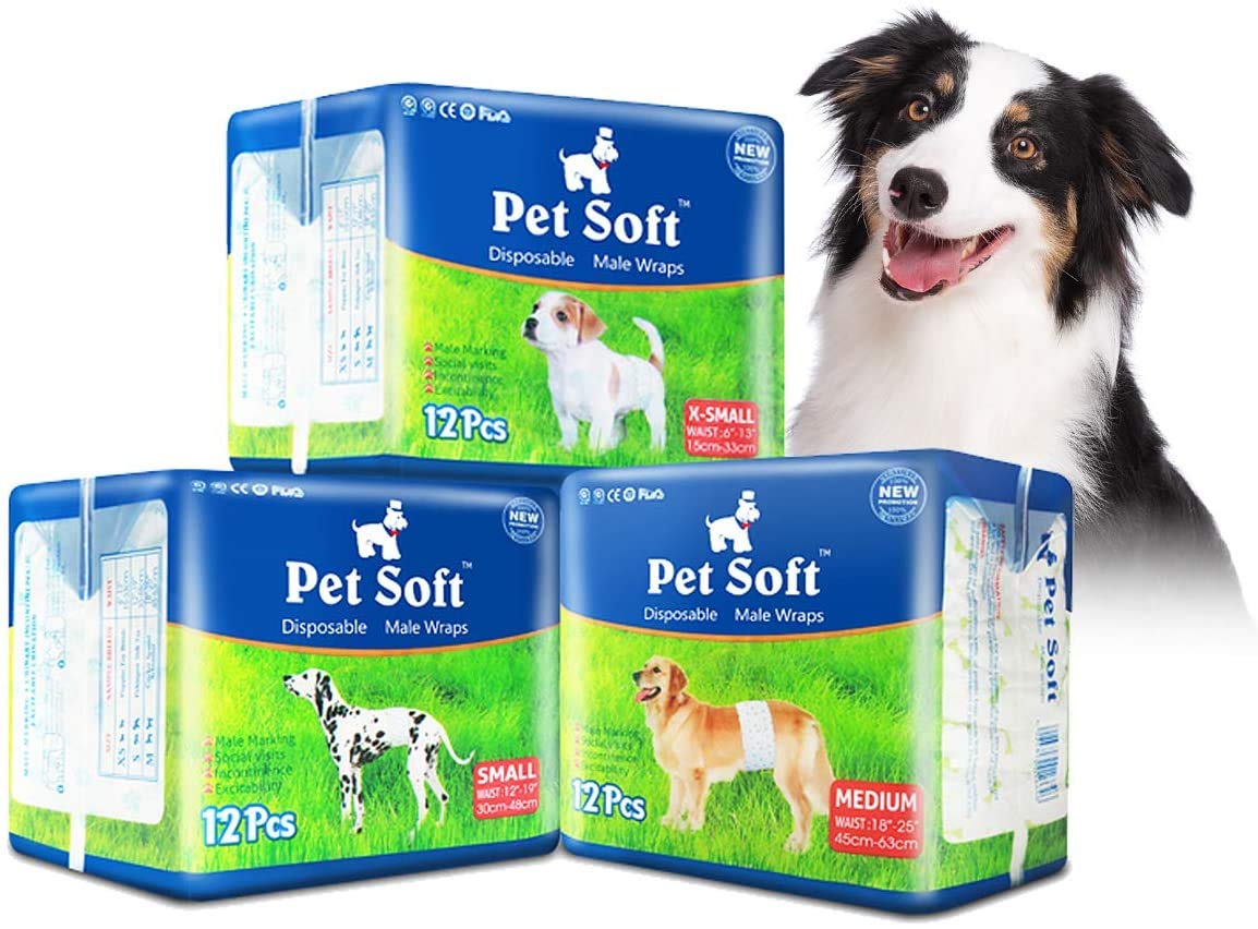 Pet Soft Disposable Male Dog Wraps - Dog Diapers for Male Dogs, Puppy Diapers 72pcs XSmall