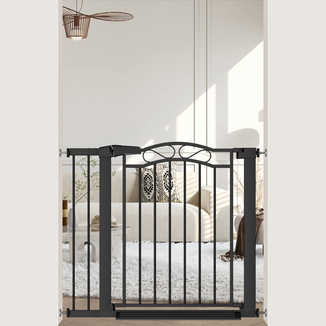 Black Baby Gate With Door-Walk Through Baby Gates For Stairs Pressure Mounted No Drill-Indoor Tension Metal Child Pet Dog Safety Gate 35.04'-37.80' Wide