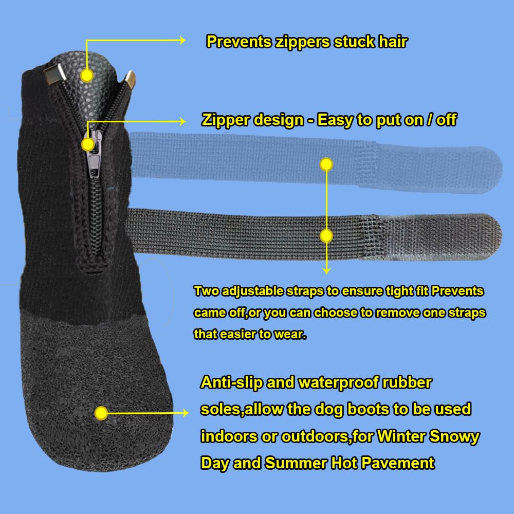 Valfrid Waterproof Grip Dog Shoes,Anti-Slip Dog Socks Boots,Zipper Dogs Booties Paw Protectors For Hardwood Floor,Indoor And Out