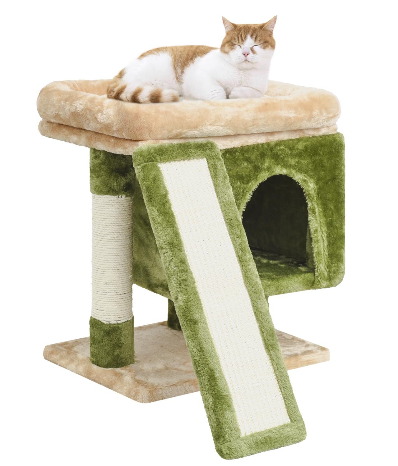 Syandlvy Small Cat Tree For Indoor Cats, Cat Tower With Scratching Post, Modern Activity House For Large Cats, Condo With Board,