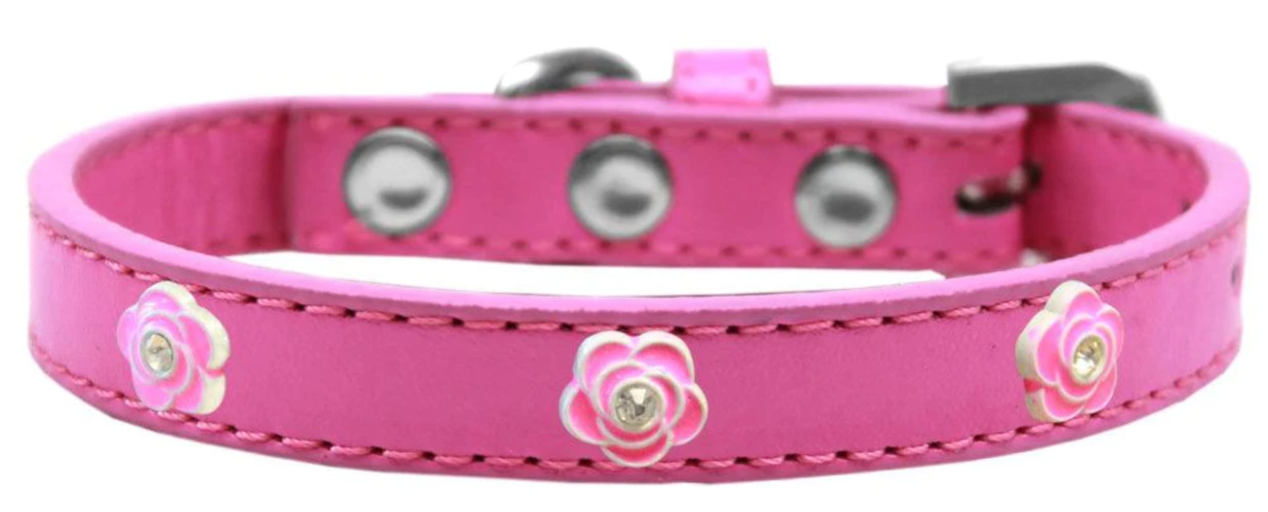 Mirage Pet Products Bright Pink Rose Widget Dog Collar Gold Ice Cream, Size 12