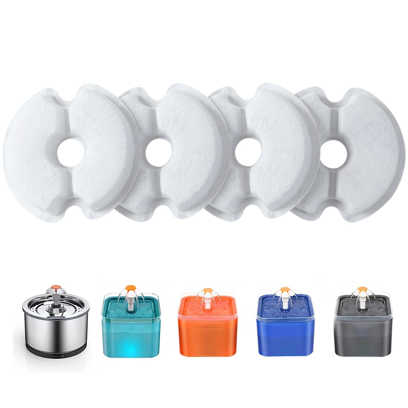 Pet Water Fountain Filter 4 Pack, Yiupea Replacement Cat Filters for 2L-2.5L / 67-84 oz Cat Water Fountain, Cotton Activated Car