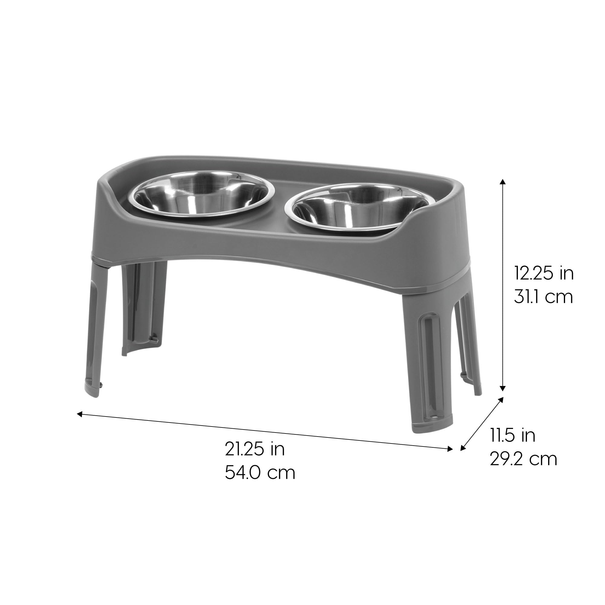 IRIS USA Elevated Dog Bowls, Adjustable Height, 2 Thick 64 oz Stainless Steel Bowls, Spill-Proof with Raised Outer Rim, Durable