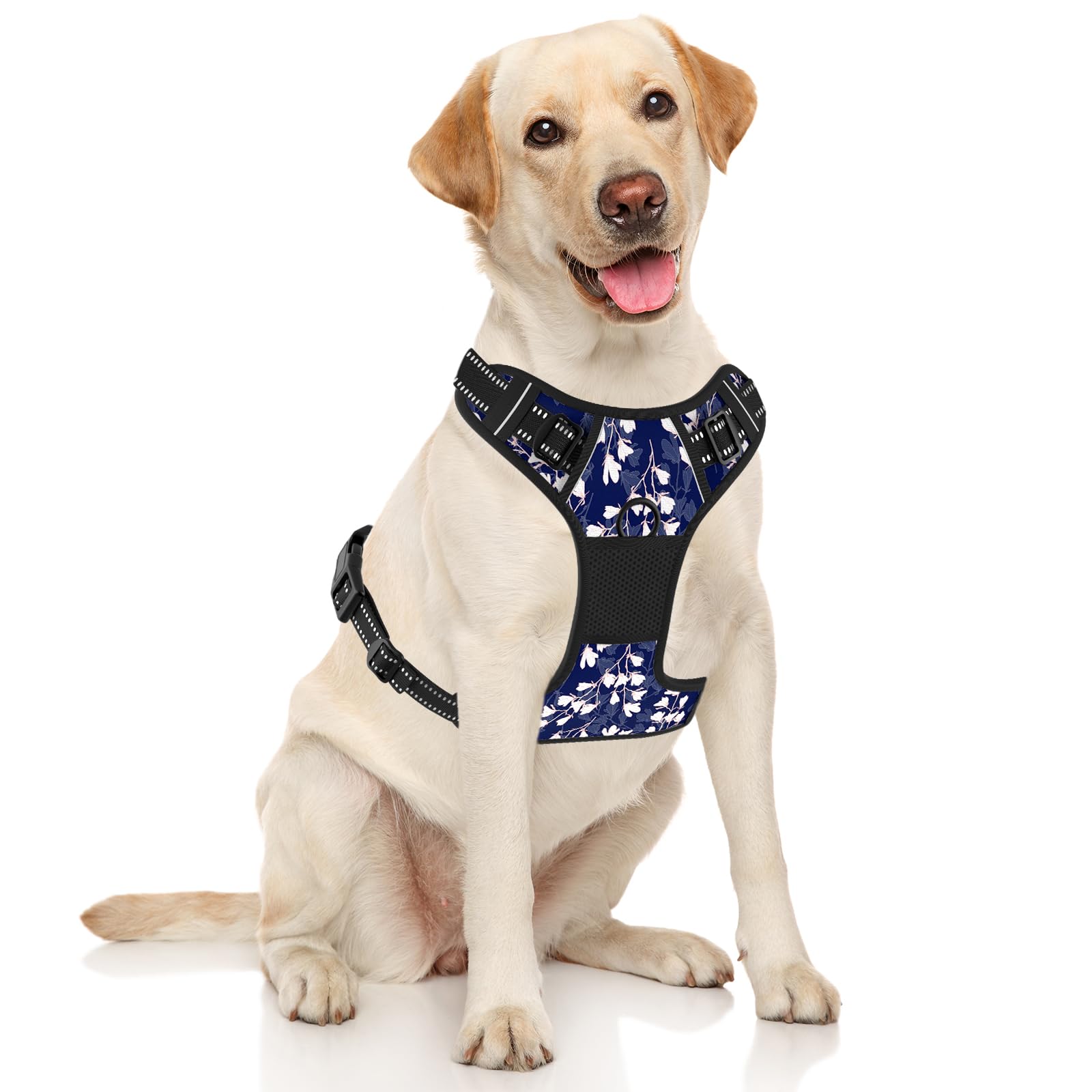 Rnivvi No Pull Dog Harness, Cute Flower Reflective X-Large Sized Puppy Harness, Adjustable Soft Padded Vest for Large Dogs, Heav