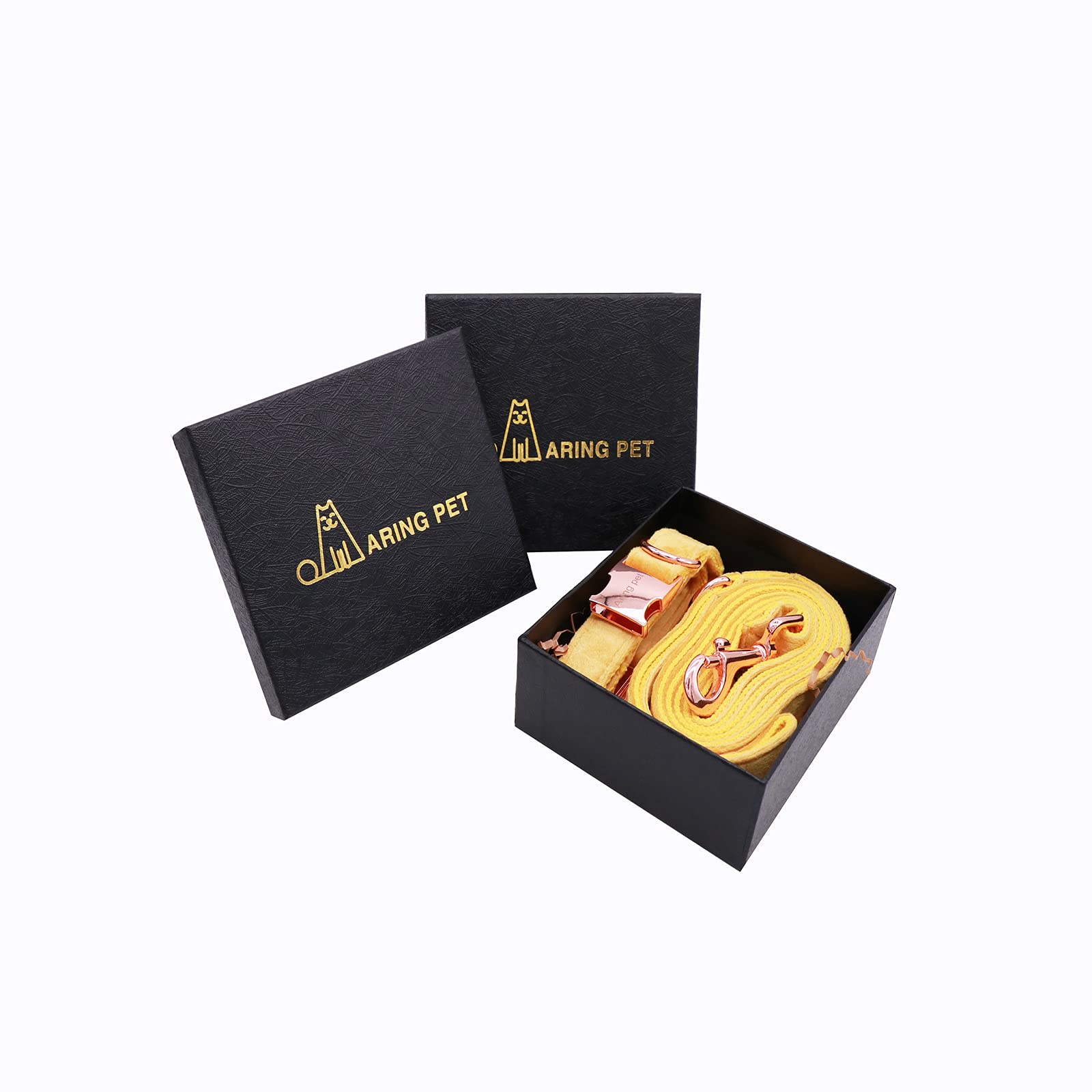 Aring Pet Velvet Dog Collar And Leash Set, Bright Yellow Dog Collar And Leash, Adjustable Soft Collars For Dogs