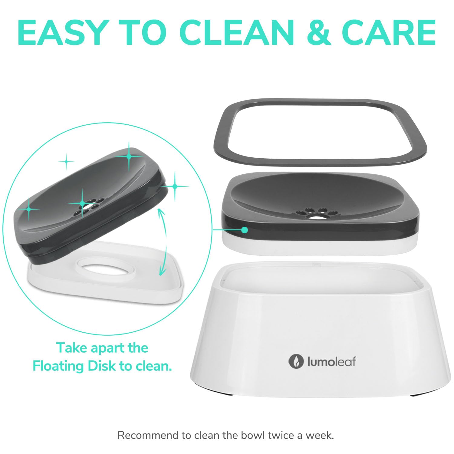 Lumoleaf No Spill Water Bowl For Dogs, Slow Feeder For Messy Drinkers, Drip-Free, Splash-Proof Design (Grey, 35Oz)