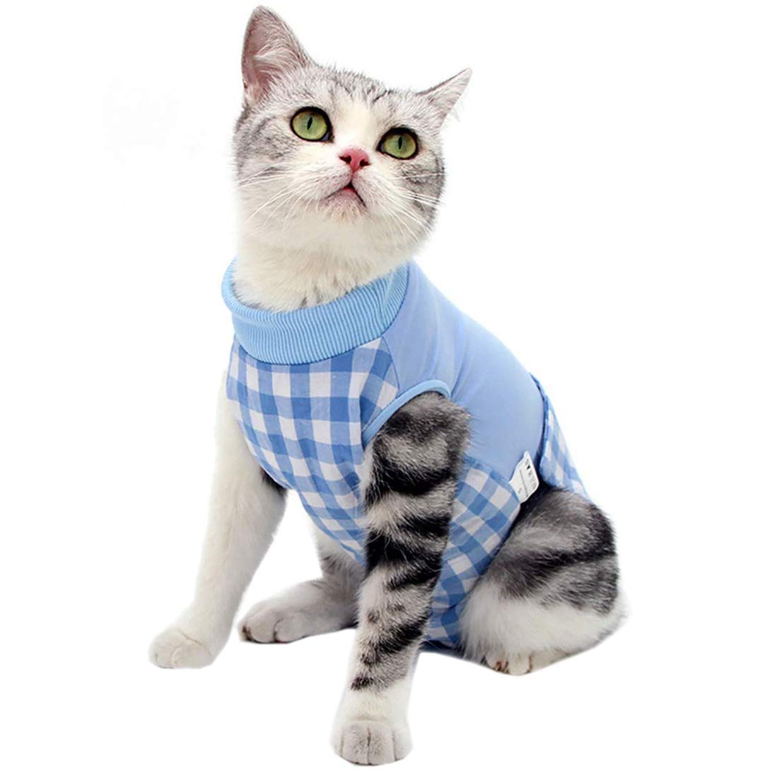 Coppthinktu Cat Recovery Suit For Abdominal Wounds Or Skin Diseases, Breathable E-Collar Alternative For Cats And Dogs, After Surgery Wear Anti Licking Wounds (L, Z-Blue)