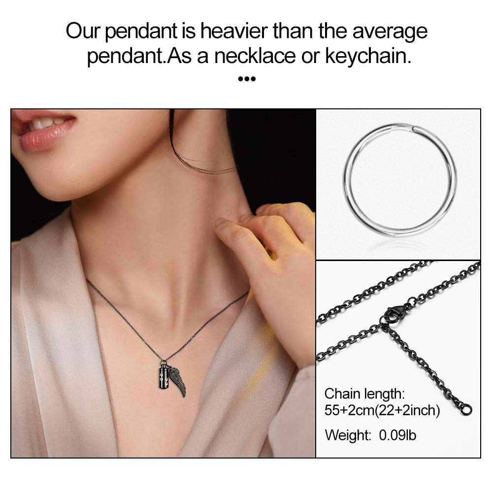 Abooxiu Cylinder Cremation Necklace For Pet Ashes Urn Necklace With Angel Wing Pet Paw Ashes Necklace For Dog/Cat Pet Memorial K