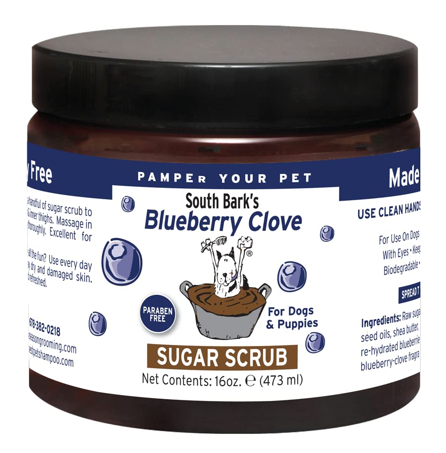 South Bark'S 16 Oz. Blueberry-Clove Sugar Scrub For Dogs | Long Lasting Softness | Paraben-Free | Biodegradable And Non-Toxic | 