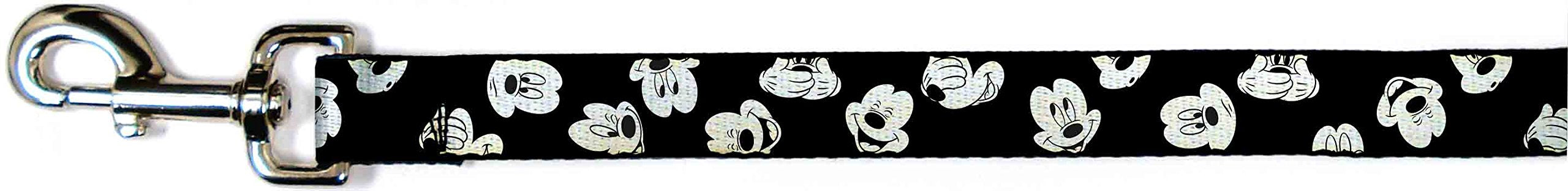 Buckle-Down Pet Leash - Mickey Mouse Expressions Scattered Black/White - 6 Feet Long - 1/2'' Wide