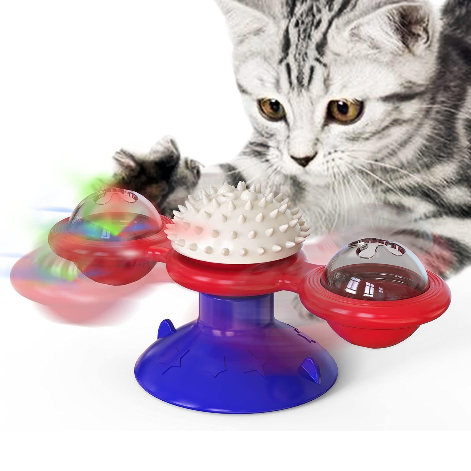 Gbsyu Interactive Windmill Cat Toys With Catnip : Cat Toys For Indoor Cats Funny Kitten Toys With Led Light Ball Suction Cup?Cat Nip Toy For Cat Chew Exercise (Multi-Colored)