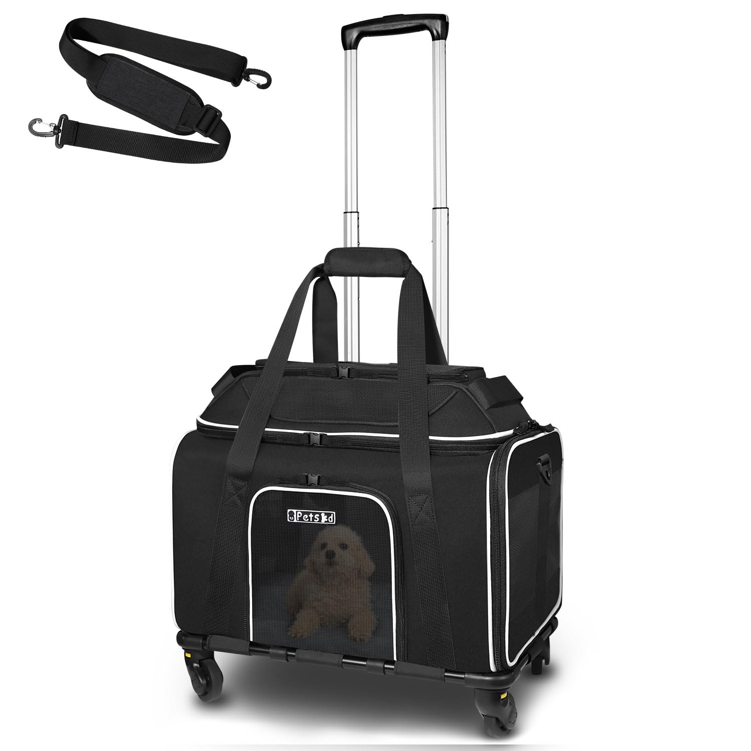 Petskd Top-Expandable Pet Carrier With Wheels 18X11X11 Inches Delta American United Airline Approved, Soft-Sided Carrier For Sma