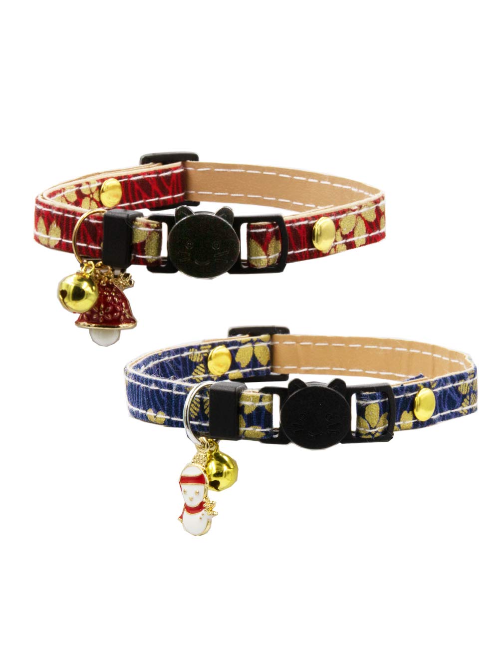Icicecream Christmas Cat Collar Breakaway With Bell 2 Pack Kitten Collar Red Blue Floral Pattern Xmas Kitten Collar With Removab