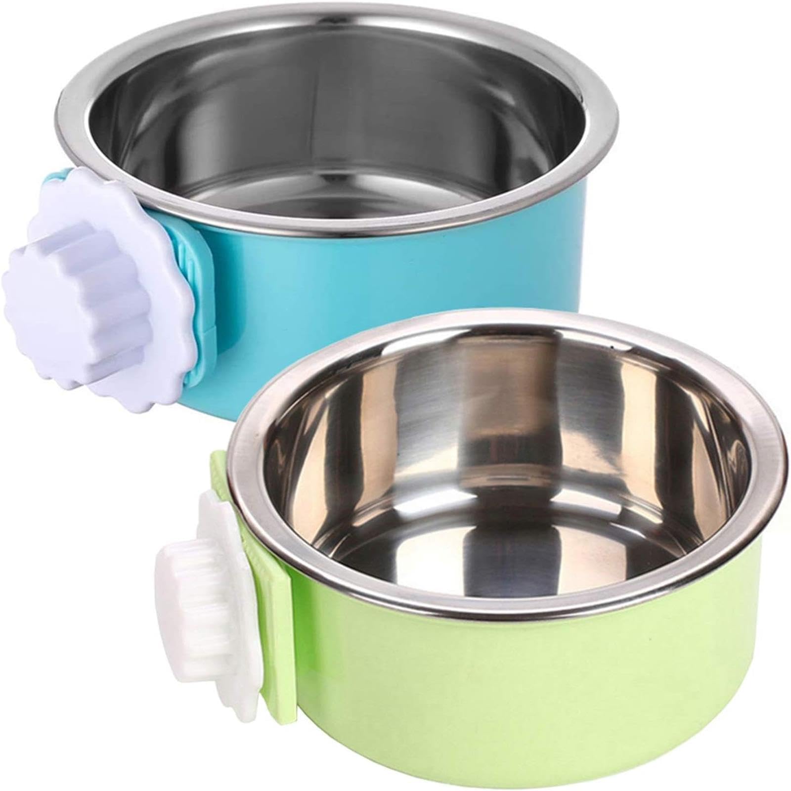 kathson Crate Dog Bowl, Removable Stainless Steel Hanging Pet Kennel Cage Bowl Food & Water Feeder Coop Cup for Puppy, Cat, Rabb