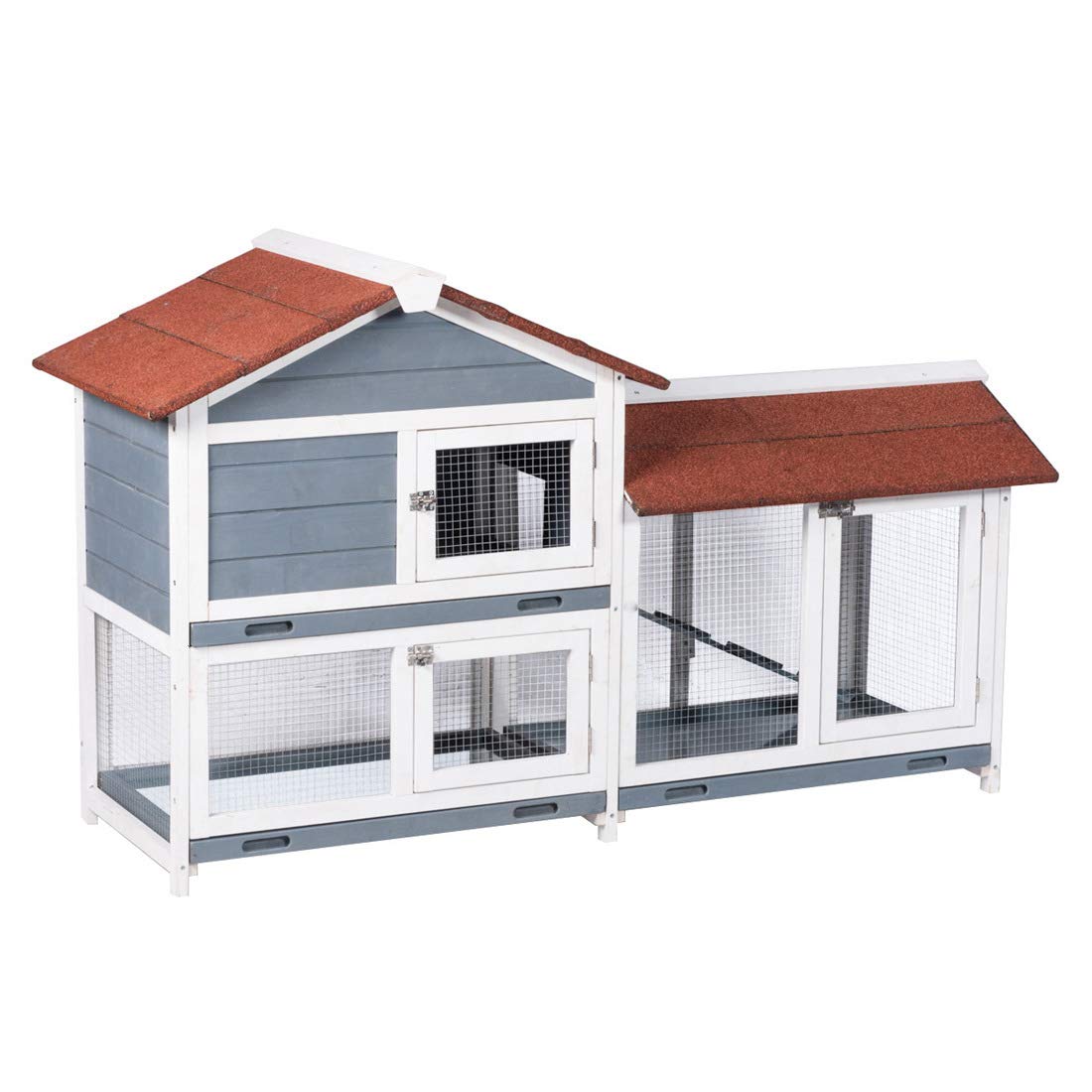 Good Life Two Floors 62' Wooden Outdoor Indoor Roof Waterproof Bunny Hutch Rabbit Cage Guinea Pig Coop Pet House For Small To Medium Animals With Stairs And Cleaning Tray Pet537