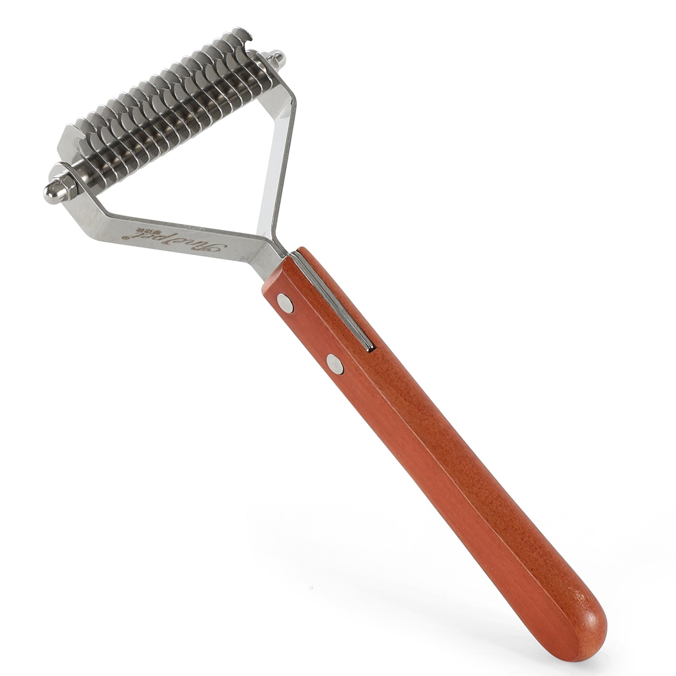 Vimfashi Dog Undercoat Rake Cat Grooming Rake with Wooden Handle Dematting Undercoat Brush for Medium Hair Coat Rake for Dogs Kn