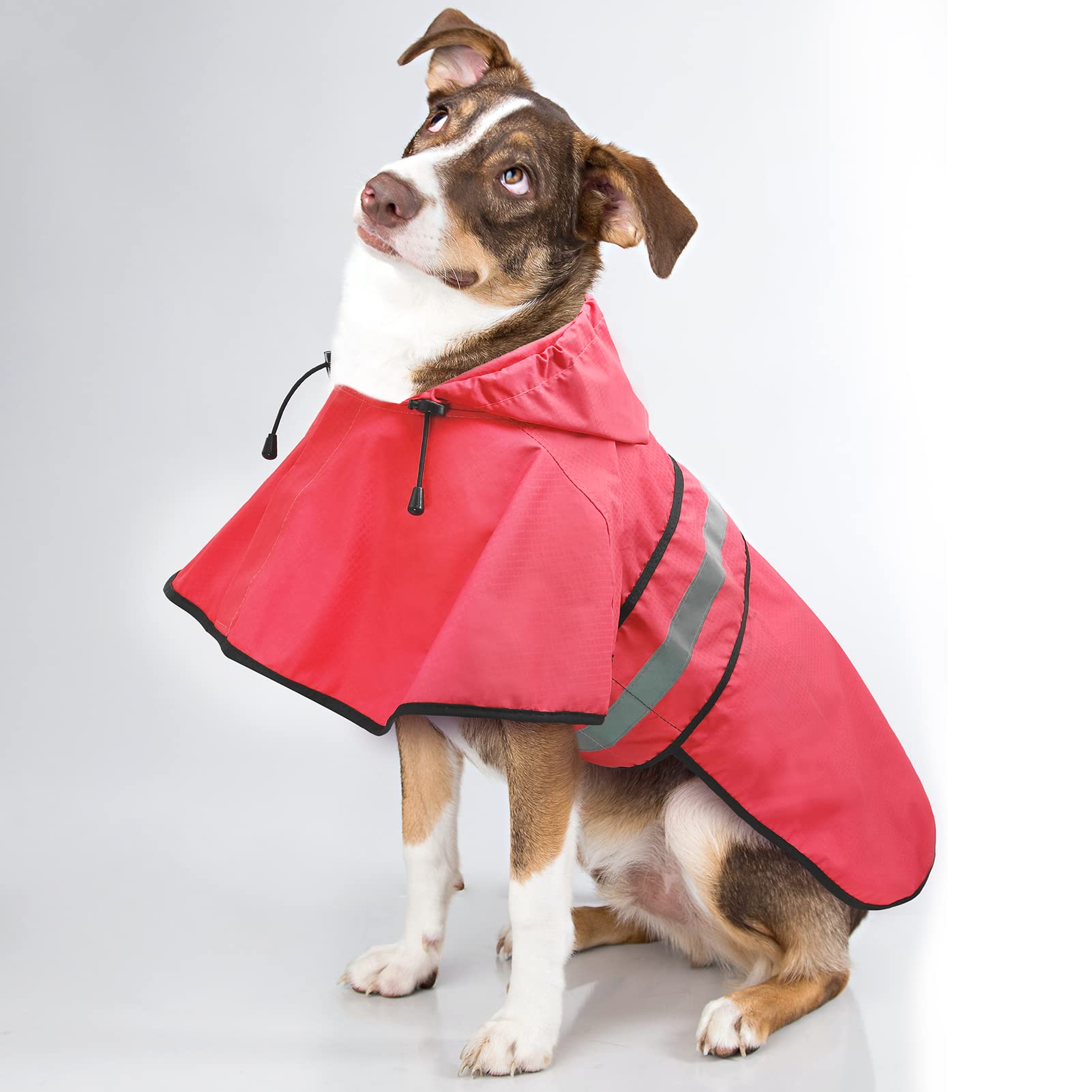 Candofly Dog Raincoat Hooded Poncho - Adjustable Waterproof Dog Rain Jacket Lightweight Reflective Dog Rain Coat Pet Slicker For Small Medium Large Dogs (Small, Bright Red)