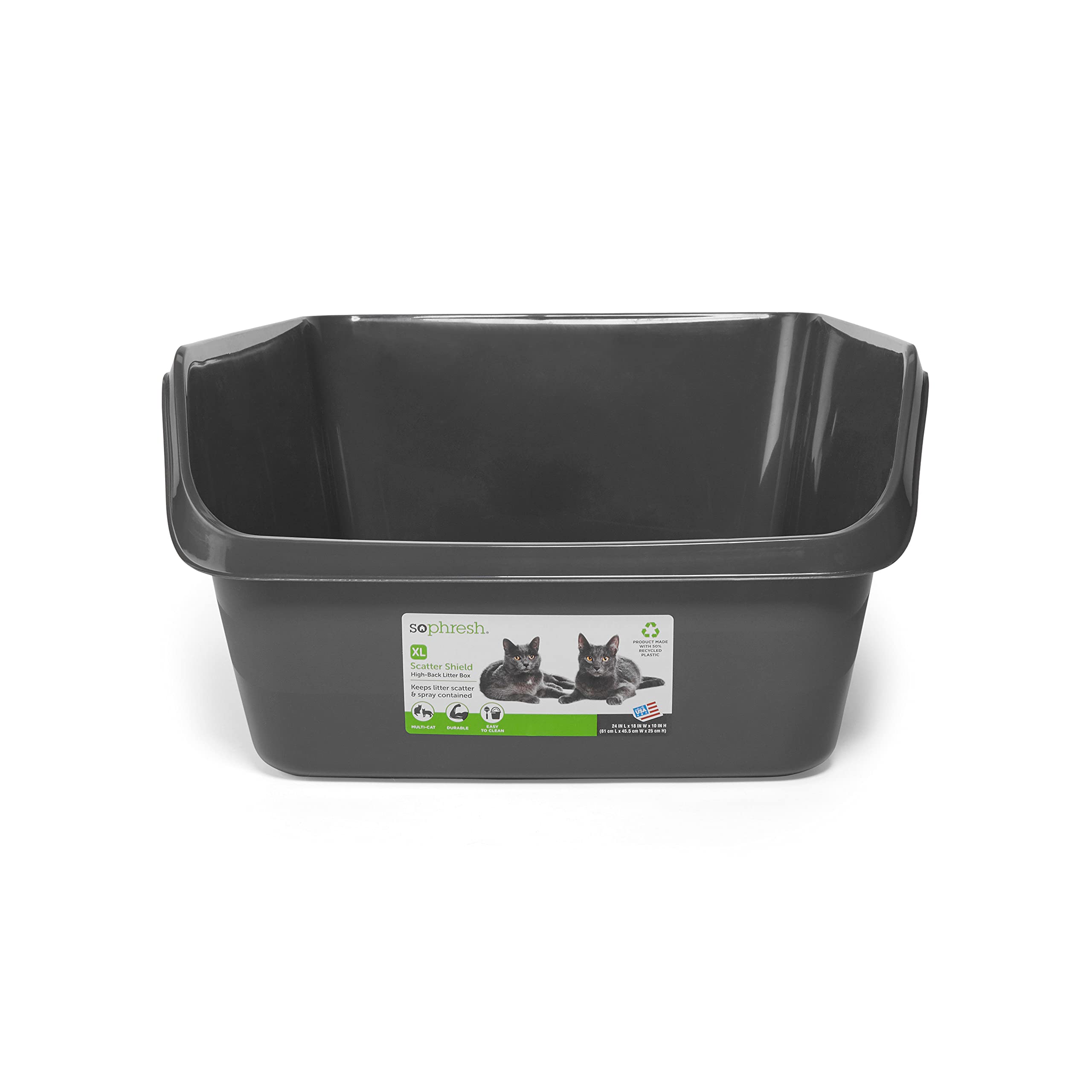 So Phresh Charcoal Shatter Shield High-Back Cat Litter Box 24' L X 18' W X 10' H