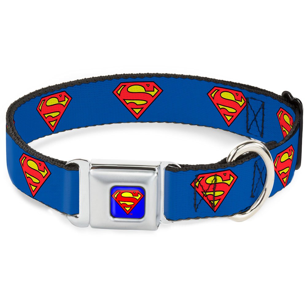 Buckle-Down Dog Collar Seatbelt Buckle Superman Shield Blue 9 To 15 Inches 1.0 Inch Wide, Multi Color (Dc-Wsm001-S)