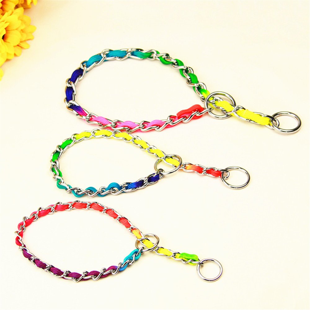 Jwpc Rainbow Color Stainless Steel P Chock Metal Chain Training Dog Pet Collars Necklace Walking Training Pet Supplies For Small Medium Large Dogs, S