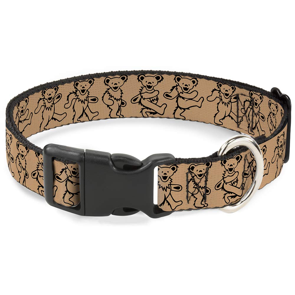 Dog Collar Plastic Clip Dancing Bears Tan Black 11 To 17 Inches 1.0 Inch Wide