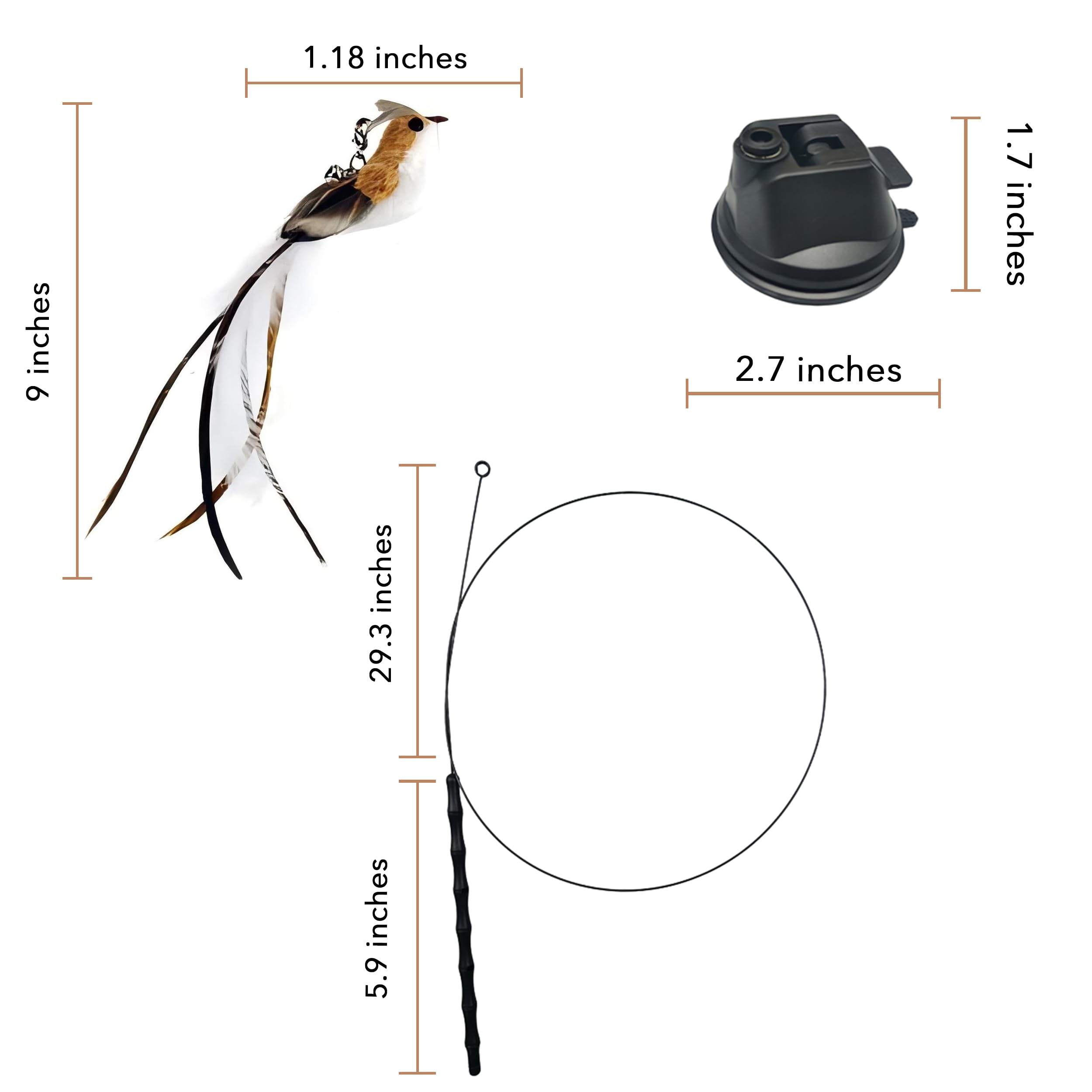 Cutie Paw Pal Interactive Suction Cup Cat Toy For Indoor Cat, Long Tail Feather Bird, Spring Wire Suctions To Ground, Hands Free