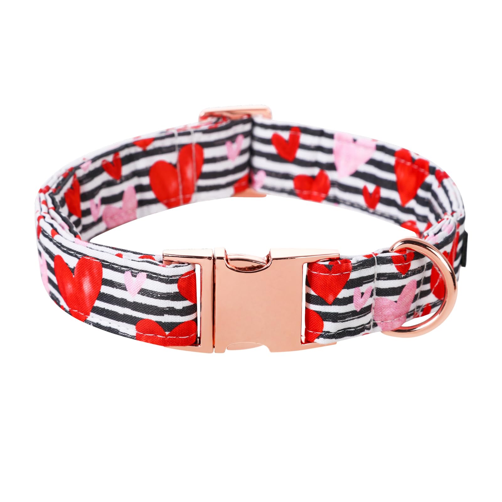 Lionet Paws Valentine Dog Collar, Heavy-Duty Cute Red Heart Pattern Fabric Pet Collar With Metal Buckle For Large, Xlarge, Neck 