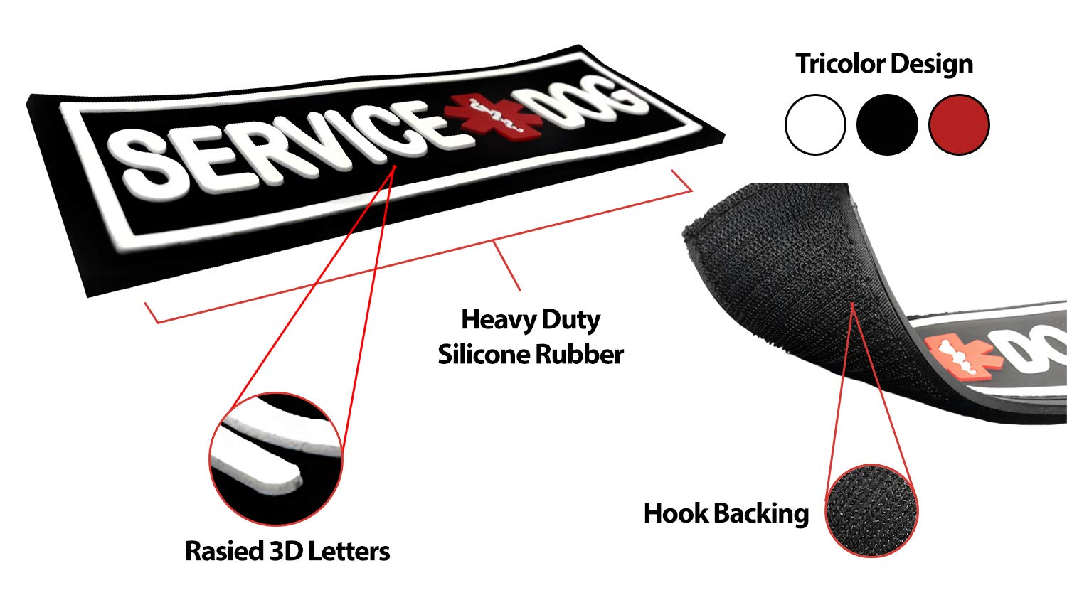 Dogline Service Dog Patch For Harness And Vest Removable 3D Rubber Patches Hook Backing For Small Or Large Working Dogs