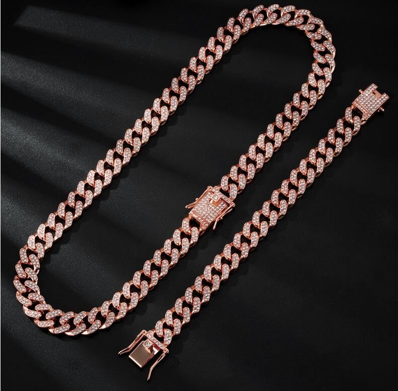 Haoyueer Dog Chain Collar Diamond Cuban Link Dog Collar 13Mm Wide Dog Necklace Metal Cat Chain Pet Crystal Collar Jewelry Access