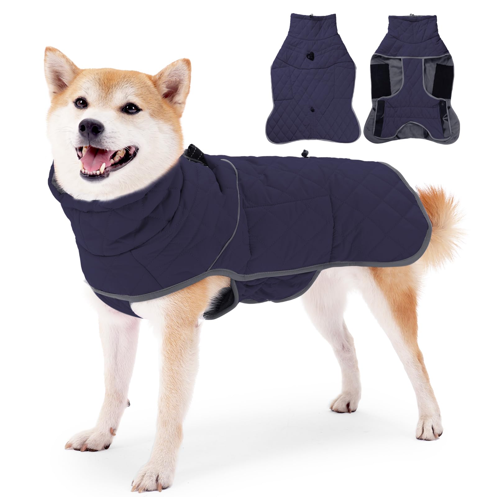 Pinellia Dog Winter Coat, Waterproof & Windproof, Reflective, Blue, Xl