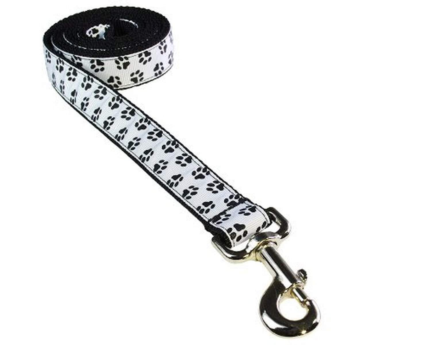 Large Black/Wht. Puppy Paws Dog Leash: 1 Wide, 6ft Length - Made in USA.