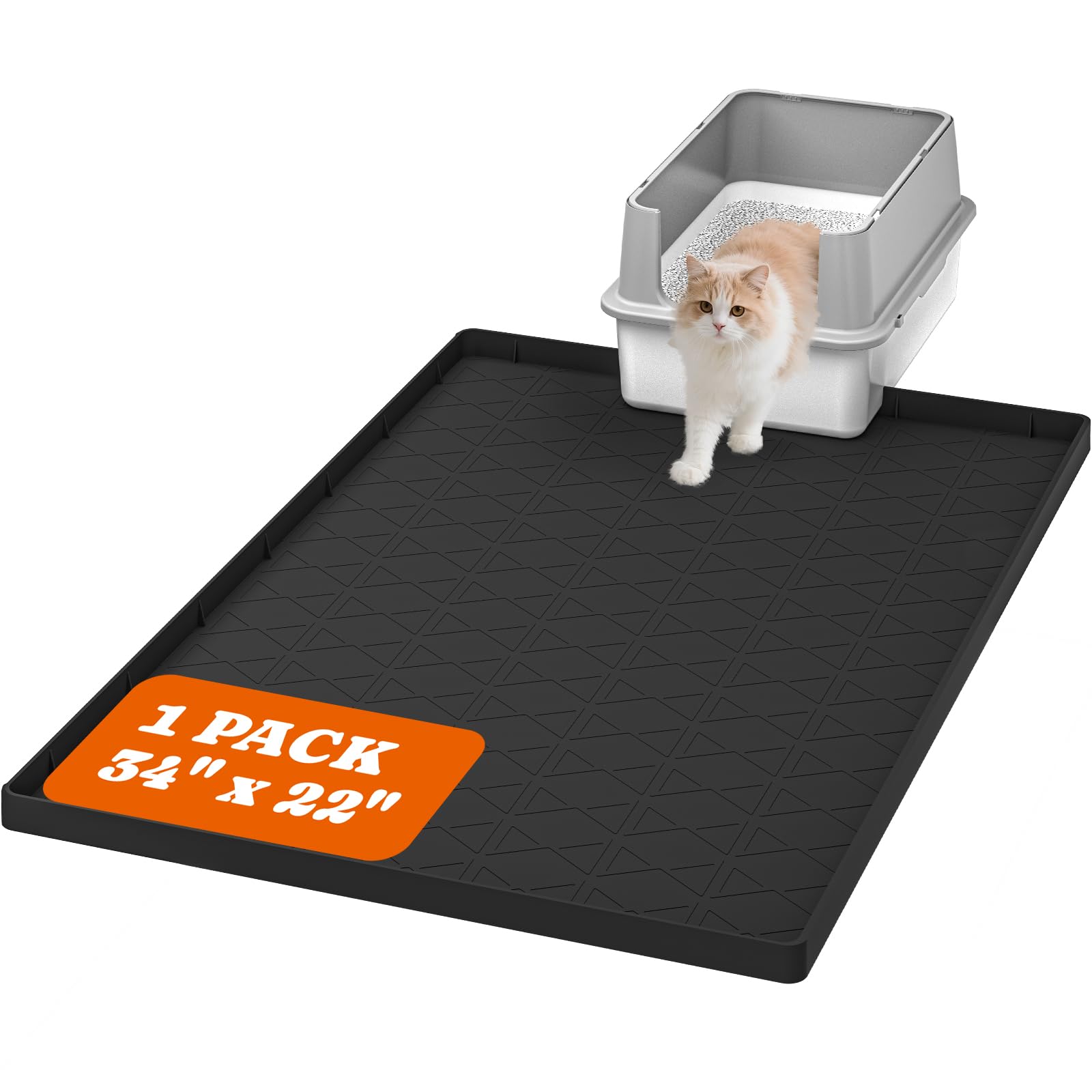 Extra Large Silicone Cat Litter Mats, 34 x 22 Waterproof Litter Box Mat, Non-Slip Kitty Litter Mat for Scatter Control, Easy to 