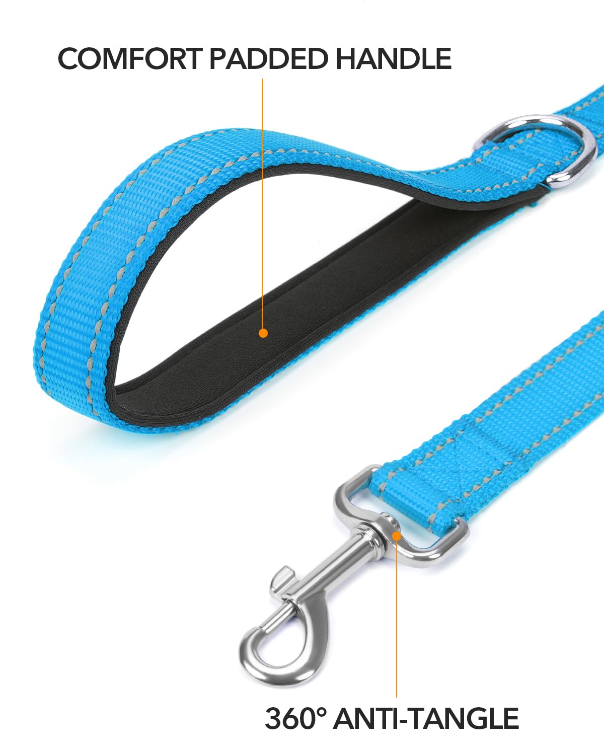 Taglory Nylon Dog Leash 6Ft, Soft Padded Handle Pet Reflective Leashes For Medium Large Dogs Walking & Training, Sky Blue