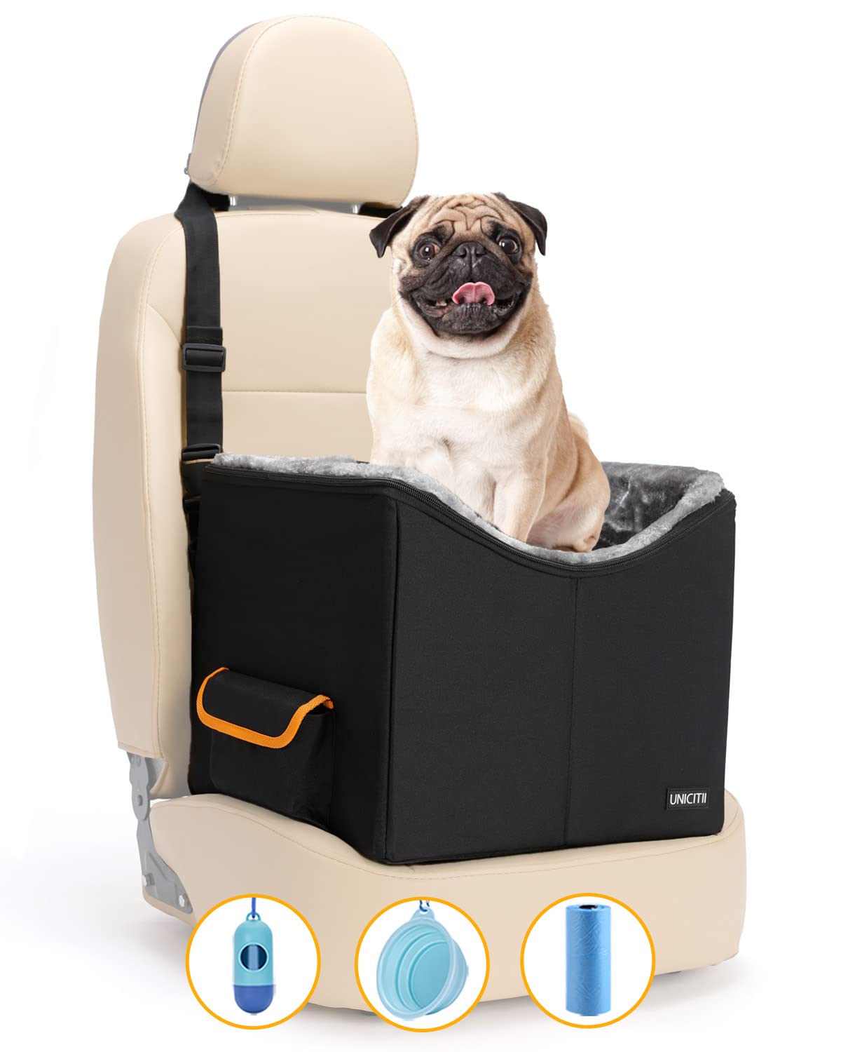Unicitii Dog Car Seat For Small Dogs, Elevated Dog Booster Seat Pet Travel Carrier Bed For Car With Adjustable Straps Lookout Pe
