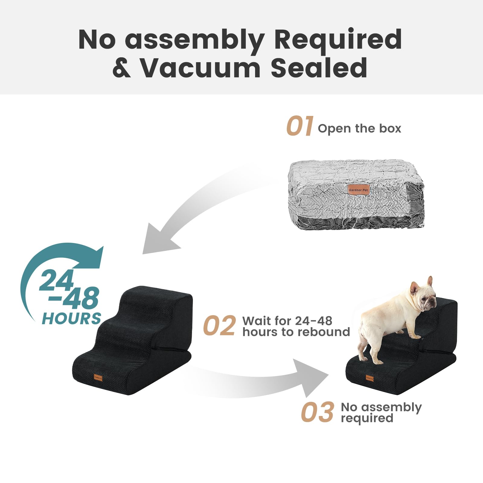 Gardner Pet Dog Stairs for Small Dogs 19.7 H, 4-Step Black Curved Pet Stairs, Dog Steps for High Bed (18-24 in), Couch with Dura