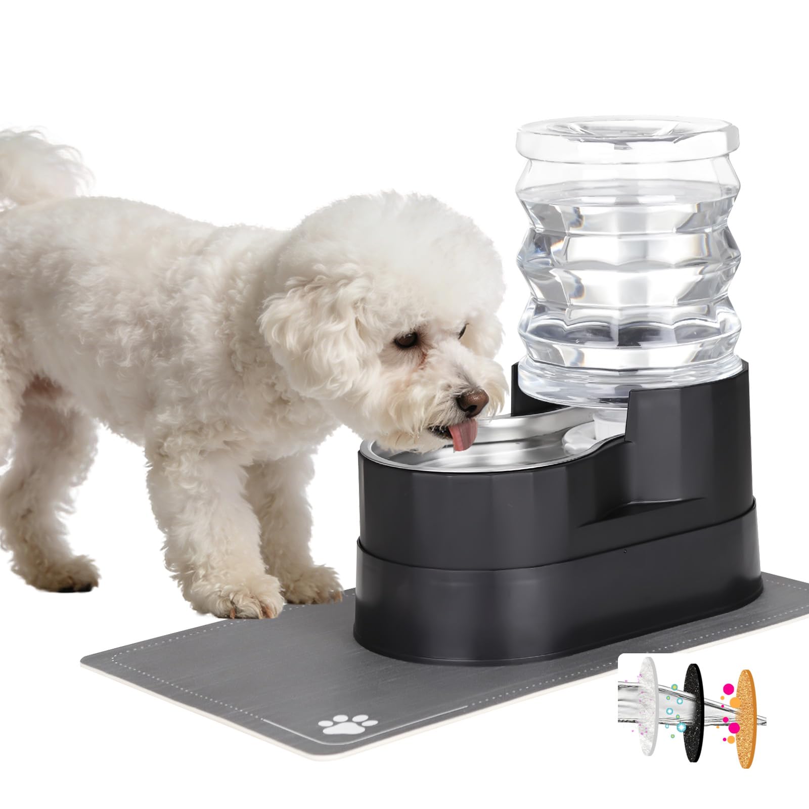 RIZZARI Automatic Cat Water Dispenser: Black 5L Elevated Feeder with Specialized Brush and Triple Filtration - Stainless Steel G