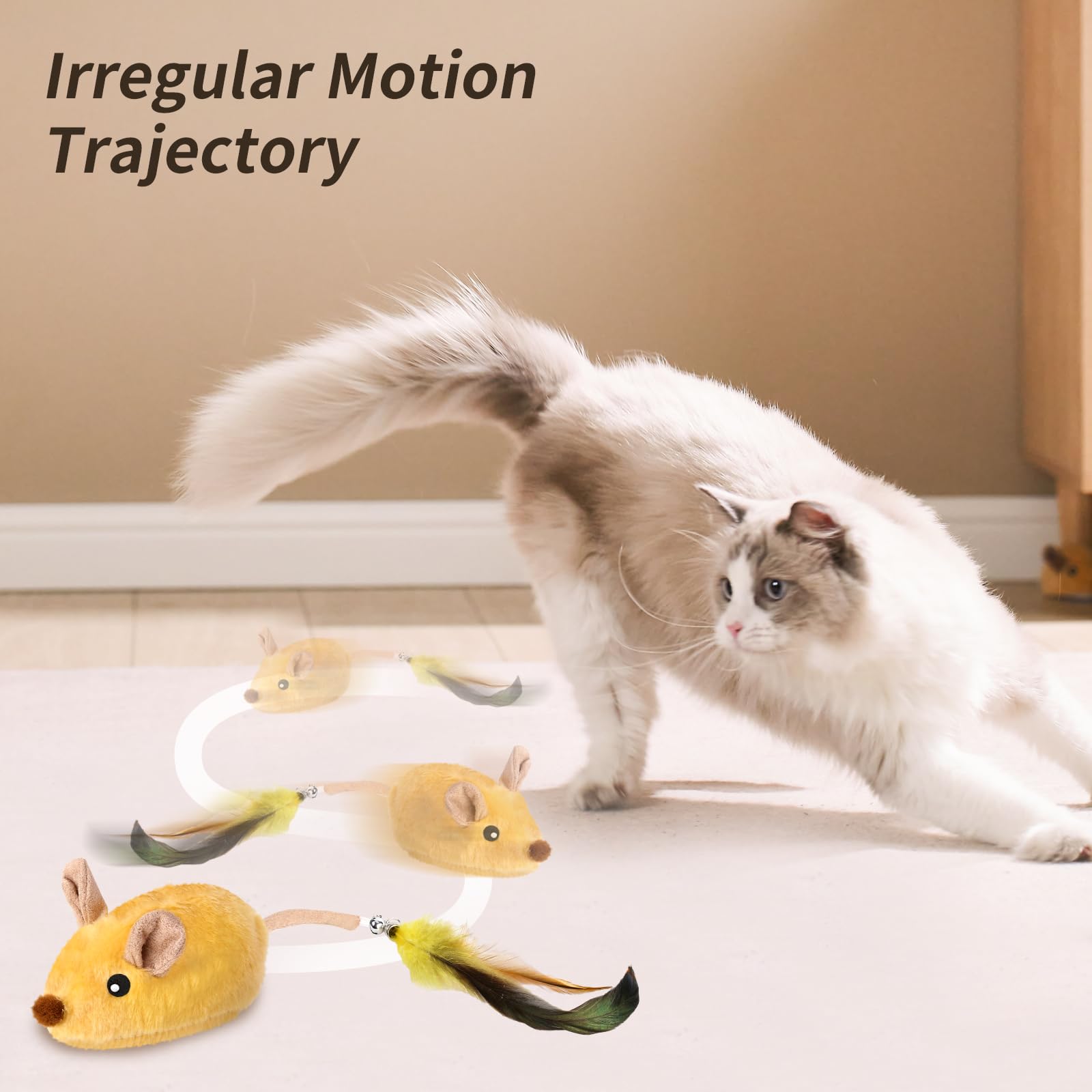 Interactive Cat Toys Mouse For Indoor Cats Rechargeable Cat Toy Mouse Toy Feather Bell Tail Lifelike Electric Automatic For All