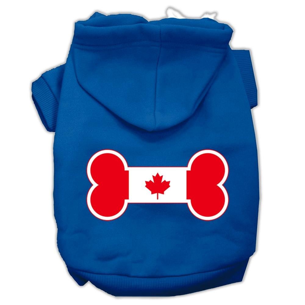 Pet, Dog & Cat Hoodie Screen Printed, 'Bone Shaped Canadian Flag' Blue Xs (0-3 Lbs.)