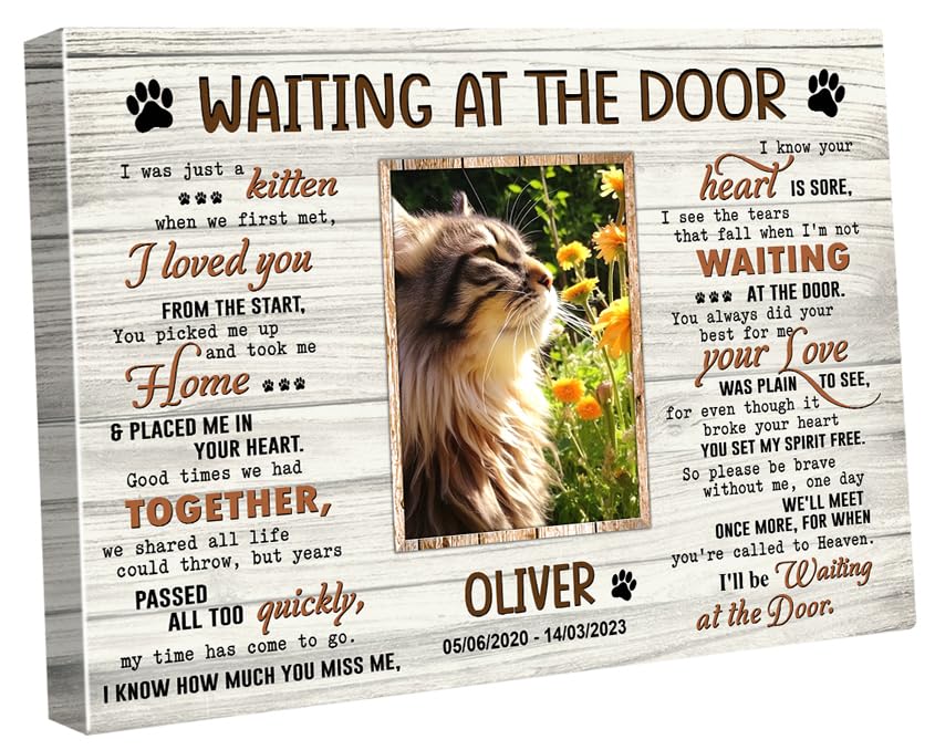 C80815 Personalized Memorial Canvas Gifts, Waiting At The Door Canvas, Cat Memorial Frames For Pictures, Memorial Canvas Gift Fo