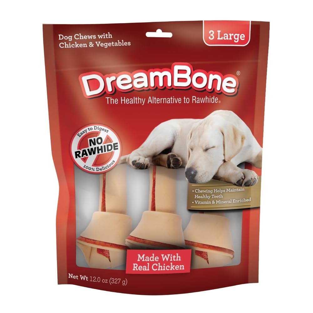 Dreambone Large Chews With Real Chicken, Rawhide-Free Chews For Dogs, 3 Count