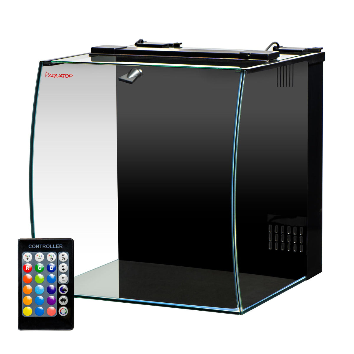 Aquatop 8.6 Gallon Bow Front Glass Aquarium Kit With Filter And Led Lighting - All In One Desktop Fish Tank, Ideal For Freshwate